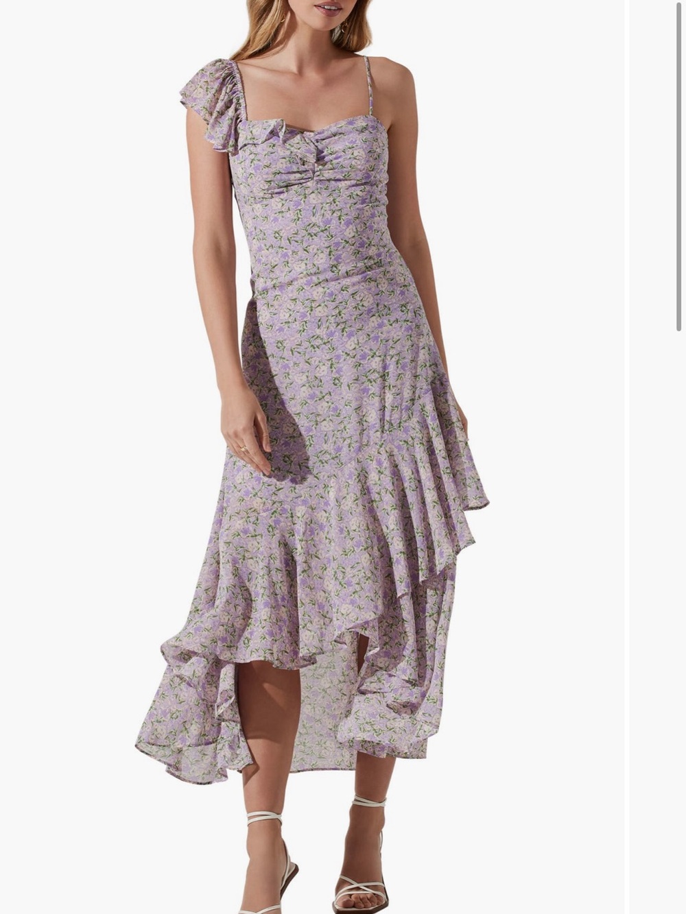 ASTR Lilac Floral High-Low Ruffle Midi Skirt